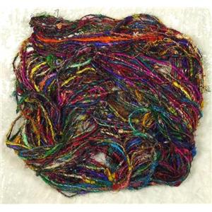 Hand spun sari silk yarn 98 g cool tones  24292
