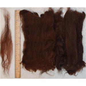 Llama wool Nat. Dark brown washed,6-12" long doll hair -spinning-felt 1oz 25063