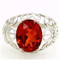 SR162, Created Padparadsha Sapphire, 925 Silver Ring