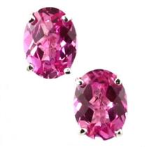 925 Sterling Silver Post Earrings, Created Pink Sapphire, SE002