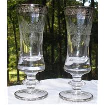 Gorgeous pair of Wide Band Platinum Etched Glasses Flute Stemware