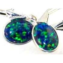 925 Sterling Silver Leverback Earrings, Created Blue/Green Opal, SE001