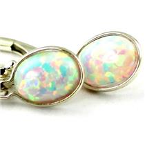 925 Sterling Silver Leverback Earrings, Created White Opal, SE001