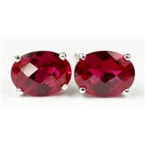 925 Sterling Silver Post Earrings, Created Ruby, SE002
