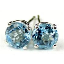 925 Sterling Silver Post Earrings, Swiss Blue Topaz, SE012