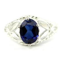 SR137, Created Blue Sapphire, 925 Sterling Silver Ring