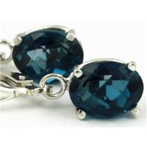 925 Sterling Silver Leverback Earrings, London Blue Topaz, SE007