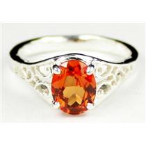 Sterling Silver Ladies Ring, Created Padparadscha Sapphire, SR005