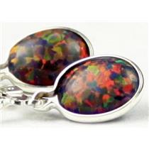 925 Sterling Silver Leverback Earrings, Created Black Opal, SE001