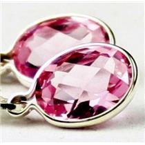 925 Sterling Silver Leverback Earrings, Created Pink Sapphire, SE001