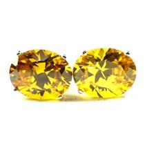 925 Sterling Silver Post Earrings, Golden Yellow CZ, SE102