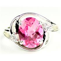 Sterling Silver Ladies Ring, Created Pink Sapphire, SR021