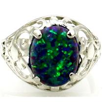 Sterling Silver Ladies Ring, Created Blue/Green Opal, SR004