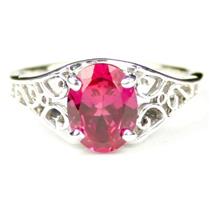 Sterling Silver Ladies Ring, Created Pink Sapphire, SR005