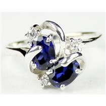 Sterling Silver Ladies Ring, Created Blue Sapphire, SR016