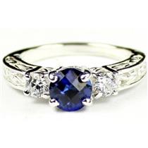 925 Sterling Silver Engagement Ring, Created Blue Sapphire w/ Accents, SR254