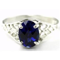 SR305, Created Blue Sapphire, 925 Sterling Silver Ring