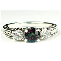 925 Sterling Silver Engagement Ring, Mystic Fire Topaz w/ Accents, SR254