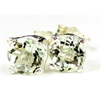 925 Sterling Silver Post Earrings, Green Amethyst, SE012