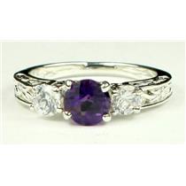 925 Sterling Silver Engagement Ring, Amethyst w/ Accents, SR254