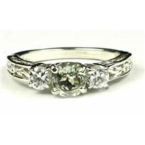 925 Sterling Silver Engagement Ring, Green Amethyst w/ Accents, SR254