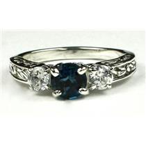 925 Sterling Silver Engagement Ring, London Blue Topaz w/ Accents, SR254