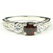 925 Sterling Silver Engagement Ring, Mozambique Garnet w/ Accents, SR254