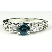 925 Sterling Silver Ladies Engagement Ring, Paraiba Topaz w/ Accents, SR254