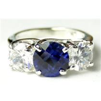 SR255, Created Blue Sapphire w/ Accents, Sterling Silver Ring