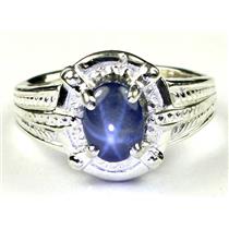 925 Sterling Silver Ladies Ring, Natural Blue Star Sapphire, SR284