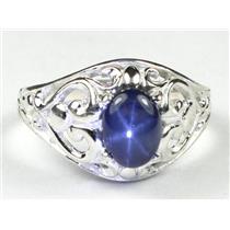 925 Sterling Silver Ladies Ring, Natural Blue Star Sapphire, SR111