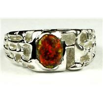 925 Sterling Silver Men's Nugget Ring, Created Red/Brown Opal, SR197