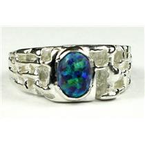925 Sterling Silver Men's Nugget Ring, Created Blue/Green Opal, SR197