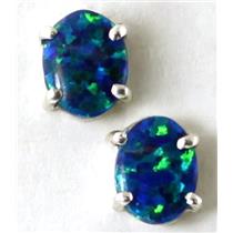 925 Sterling Silver Post Earrings, Created Blue/Green Opal, SE002C