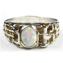 925 Sterling Silver Men's Nugget Ring, Created White Opal, SR197
