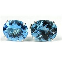 925 Sterling Silver Post Earrings, Swiss Blue Topaz, SE102