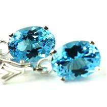 925 Sterling Silver Leverback Earrings, Swiss Blue Topaz, SE007
