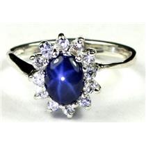 925 Sterling Silver Ladies Ring, Natural Blue Star Sapphire, SR235