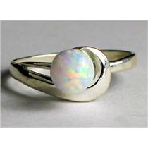SR340, 6mm Created White Opal, 925 Sterling Silver Ring