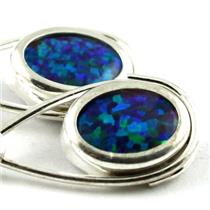 925 Sterling Silver Leverback Earrings, Created Blue/Green Opal, SE008