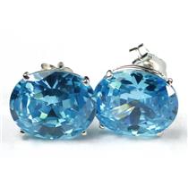 925 Sterling Silver Post Earrings, Swiss Blue CZ, SE102