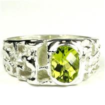 925 Sterling Silver Men's Nugget Ring, Peridot, SR197