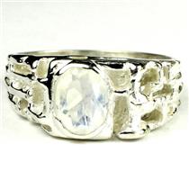 925 Sterling Silver Men's Nugget Ring, Rainbow Moonstone, SR197