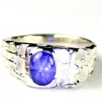 925 Sterling Silver Men's Nugget Ring, Blue Star Sapphire, SR197