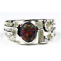 925 Sterling Silver Men's Nugget Ring,  Created Black Opal, SR197
