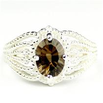 SR365, Smoky Quartz, 925 Sterling Silver Ladies Ring