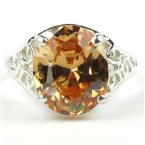 SR057, Champagne CZ, 925 Sterling Silver Ring
