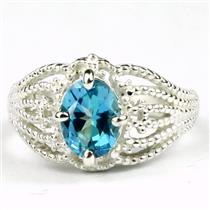 Swiss Blue CZ, 925 Sterling Silver Ring, SR365