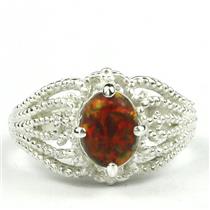 SR365, Created Red/Brown Opal, 925 Sterling Silver Ring