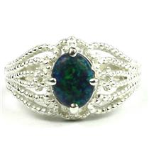 SR365, Created Blue Green Opal, 925 Sterling Silver Ring